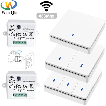 Wireless Smart Switch Light 433Mhz RF 86 Wall Panel Switch with Remote Control Mini Relay Receiver 220V Home Led Light Lamp Fan