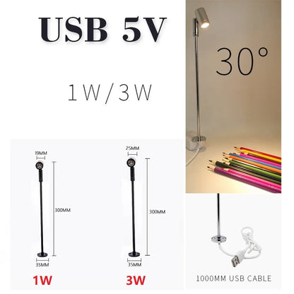 etrnLED USB 5V Led Spotlight Rotatable Stand Pole Lamp for Jewelry Showcase Exhibition Display Surface Mount Spot Light 1W 3W