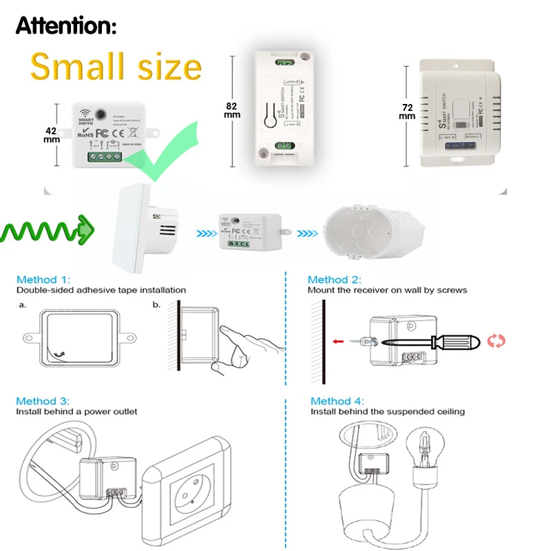 Wireless Smart Switch Light 433Mhz RF 86 Wall Panel Switch with Remote Control Mini Relay Receiver 220V Home Led Light Lamp Fan