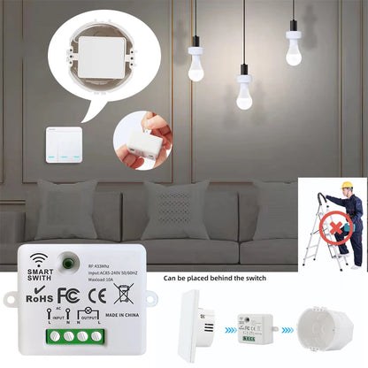 Wireless Smart Switch Light 433Mhz RF 86 Wall Panel Switch with Remote Control Mini Relay Receiver 220V Home Led Light Lamp Fan