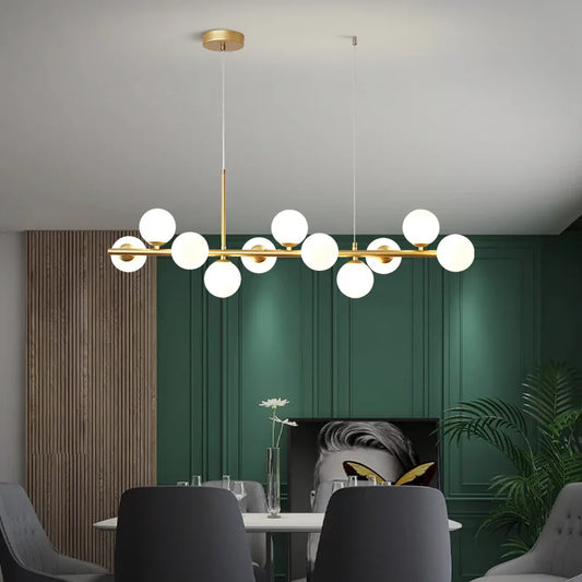 Nordic Modern LED Pendant Gold Light Glass Ball 11 Heads Hanging Lamp for Kitchen Living Dining Room Suspension Luminaire Design