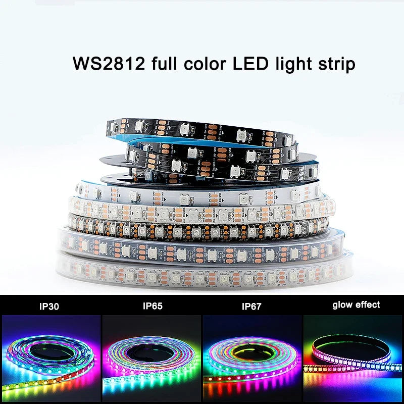 DC5V WS2812B WS2812 Smart 5050 RGB LED Strip Individuaily Addressable Light Tape 30/60/96/144Pixels/m Black/White PCB IP30/65/67