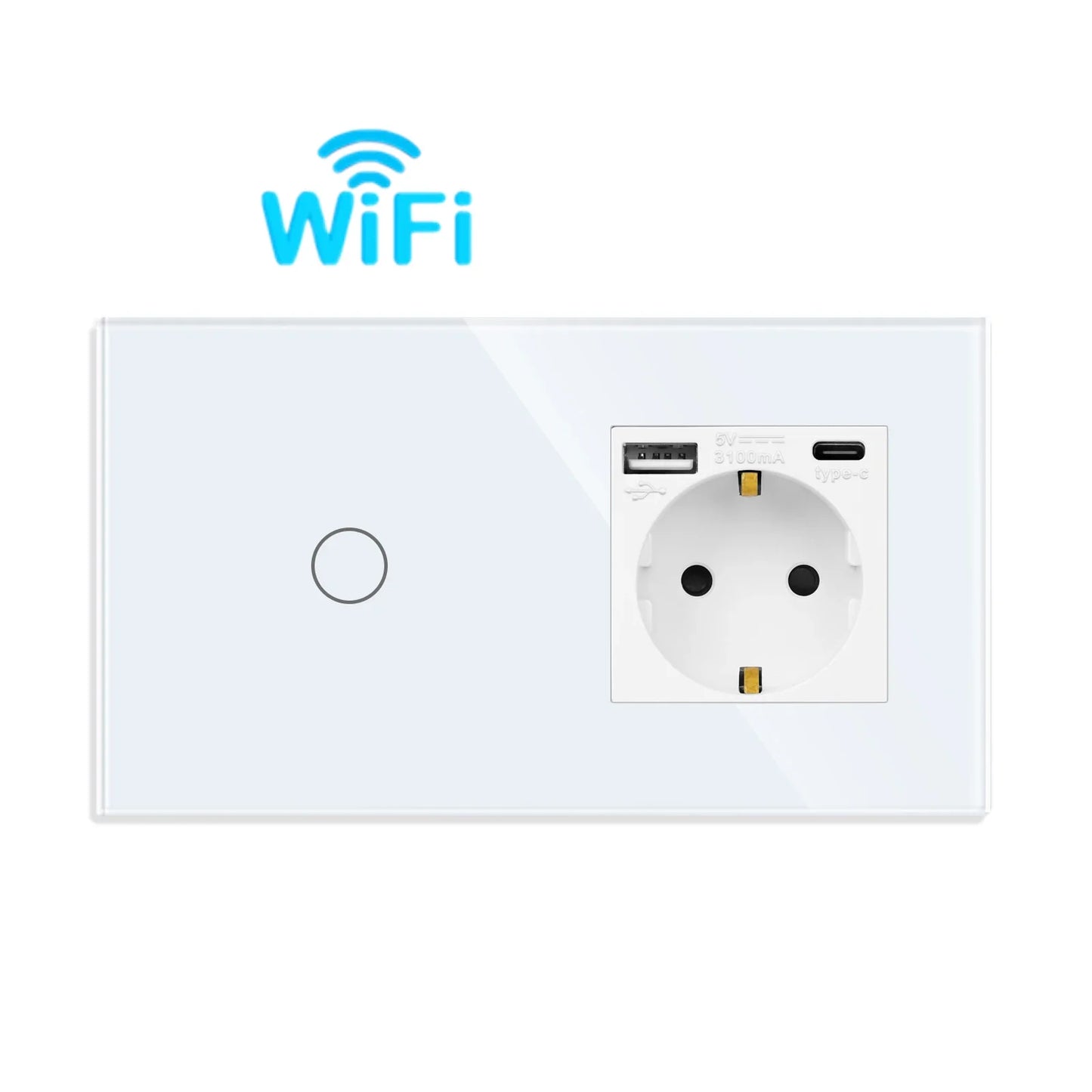 Bingoelec Wifi Smart Switch and Smart Socket Power Monitor with White Crystal Glass Panel Need or NO Neutral Home Improvement