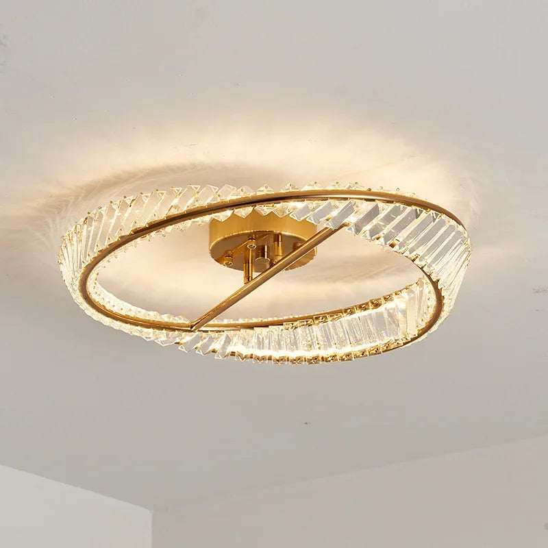 Modern LED Ceiling Light Crystal Rings Lamp Dimmable Gold Lustre for Living Dining Room Bedroom Indoor Home Decoration Fixtures