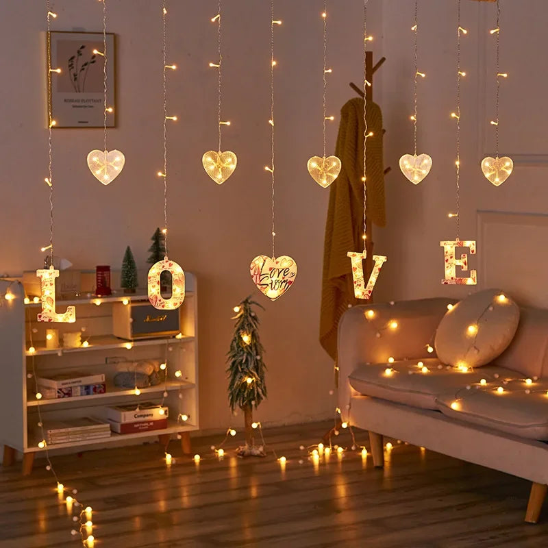 Wedding Decoration Led Fairy String Lights Garland Curtain for Valentine Day Gift Party Home Room New Year Christmas Decor 2024