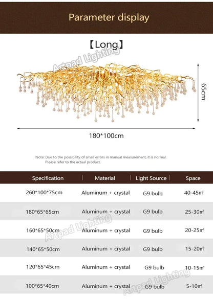 Modern Branch Crystal Chandeliers Gold Luxury Lighting Chandelier for Bedroom  Dining Living Room Kitchen Light