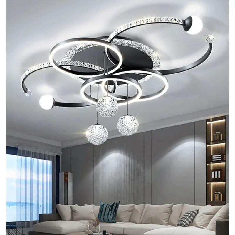 Minimally modern light luxury crystal LED ceiling light Nordic creative living room home atmosphere bedroom ring pendant light