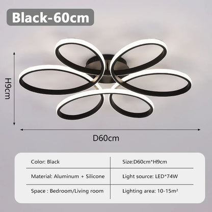 Modern LED Ceiling Lamp Aluminum 30/60CM Blac/White Flower Light For Bedroom Living Room Study Hotel Home Lighting Luminaires