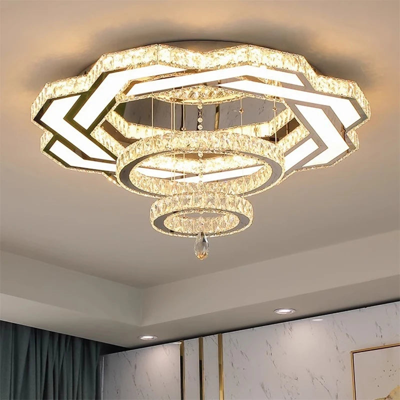 Nordic Minimalist Luxury Crystal Led Ceiling Chandelier Living Dining Room Bedroom Ceiling Lamps Home Decor Crystal Pendant Lamp