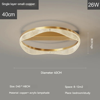 Nordic Brass Led Ceiling Lamp Lights For Living Room Bedroom Foyer Copper Modern Minimalist Ring Led Ceiling Chandelier Light