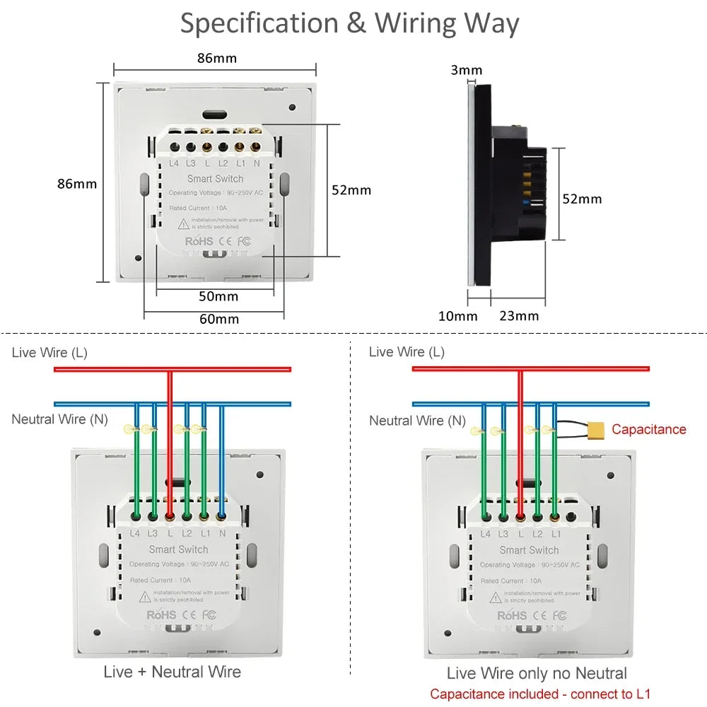 Alexa 2 3 Way Tuya ZigBee Smart Life EU UK Wall Light Power Switch Touch Switches 110V 220V Wireless Remote Home 1 2 3 4 Gang