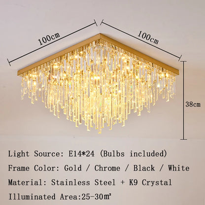 Crystal Square Ceiling Lights New Gold Lamps Modern Plafonnier LED Lighting for Living Room Luxury Lustres Home Decor Luminaria