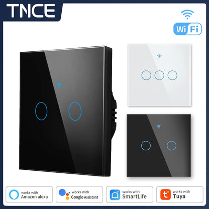 TNCE Tuya Smart WiFi Light Switch With Glass Panel EU 1/2/3/4 Gang RF433 Wall Panel Light Touch Switch Work for Alexa GoogleHome