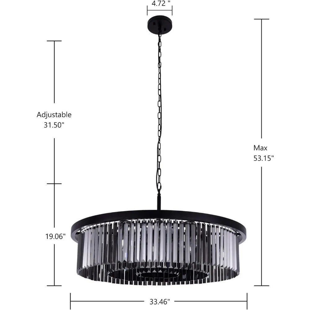 Dining Room Crystal chandelier, 9 lights modern black crystal chandelier, bedroom farmhouse chandelier, hallway ceiling lighting