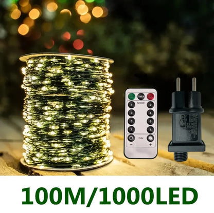 100m/200m LED String Lights Fairy Christmas Garland Outdoor Decor Lights Waterproof With Remote For Tree Street Bedroom Wedding