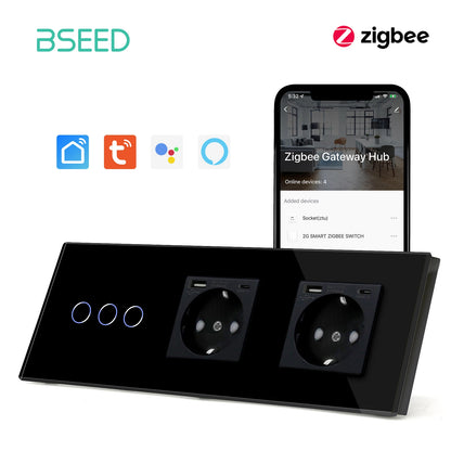 BSEED Zigbee Touch Switches 1/2/3Gang 1Way Wireless Control Smart Light Switch Wifi Wall Switch Tuya Smart Home Google Alexa