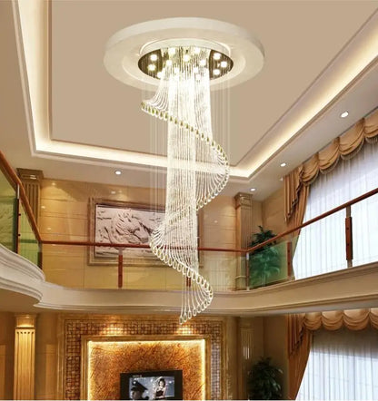 New Round Duplex Staircase Rotating Chandelier Modern Minimalist Villa Luxury Hotel Hollowed Out Long Crystal Lamp