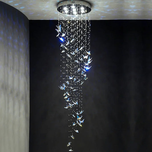 Butterfly Crystal Staircase Chandelier Modern Cristal Long Hanging Lamps For Living Room Luxury Led Indoor Home Large Luminaire