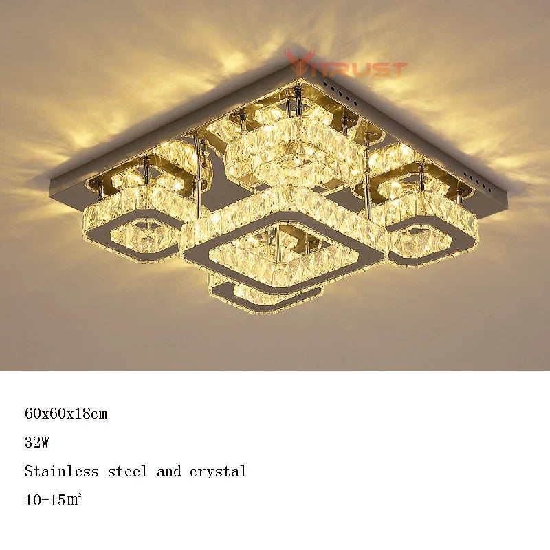 Modern Chrome LED Crystal Ceiling Lamp Luxury Square Crystal Lighting Plafonnier Chandelier Lighting Living Room Bedroom Dining