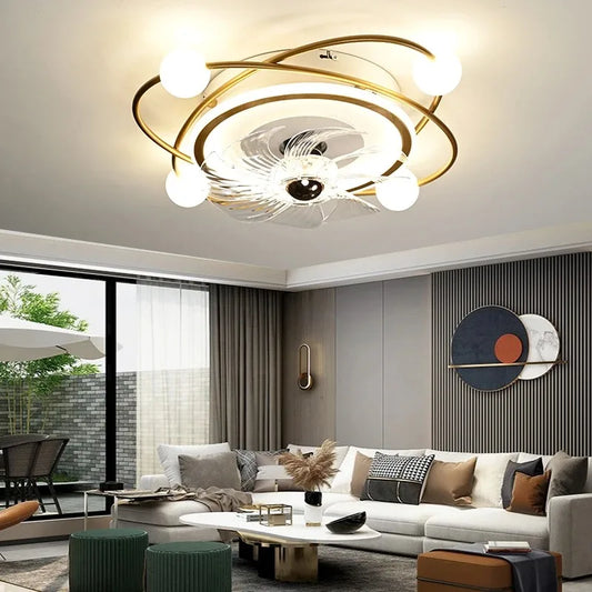 New Ceiling Fan Light Living Room Bedroom Modern and Simple Home Intelligent Remote Control Restaurant LED Fan Light