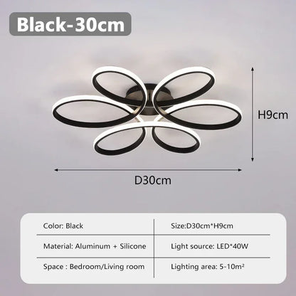 Modern LED Ceiling Lamp Aluminum 30/60CM Blac/White Flower Light For Bedroom Living Room Study Hotel Home Lighting Luminaires