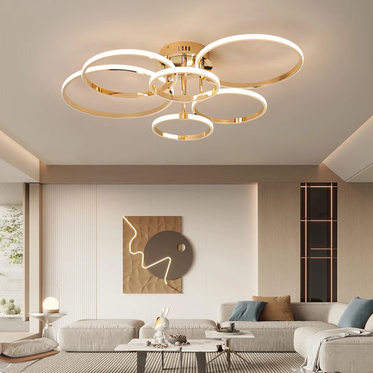 Modern Led Chandelier Gold/Chrome Led Ceiling Lights For Living Bedroom Kitchen 4-6 Ring Dimmable Ceiling Chandelier lustre