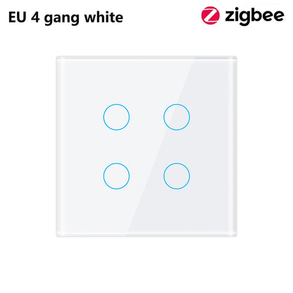 2000W Tuya ZigBee Smart Light Switch 1 2 3 4 gang 2-way Control Touch Wall Switch With/No Neutral Wire Via Alexa Google Home