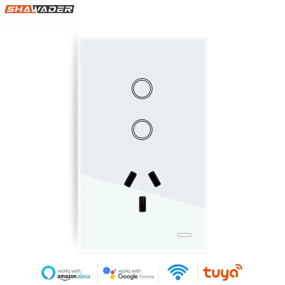 Shawader Wifi Smart Tuya Light Switch Argentina Plug Wall Socket Australia Outlet Touch Glass Panel Remote by Alexa Google Home