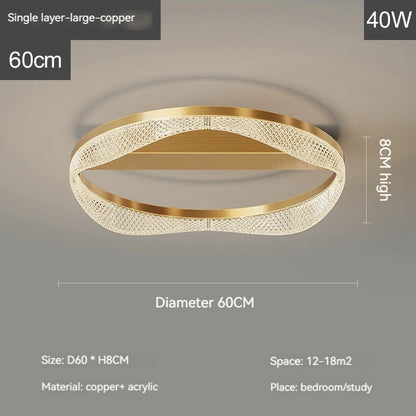 Nordic Brass Led Ceiling Lamp Lights For Living Room Bedroom Foyer Copper Modern Minimalist Ring Led Ceiling Chandelier Light