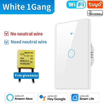 TNCE Tuya Wifi/Zigbee RF433 US Smart Wall Switch 1/2/3/4 Gang Touch Sensor Button No-Neutral Wire,Voice With Alexa Google Home