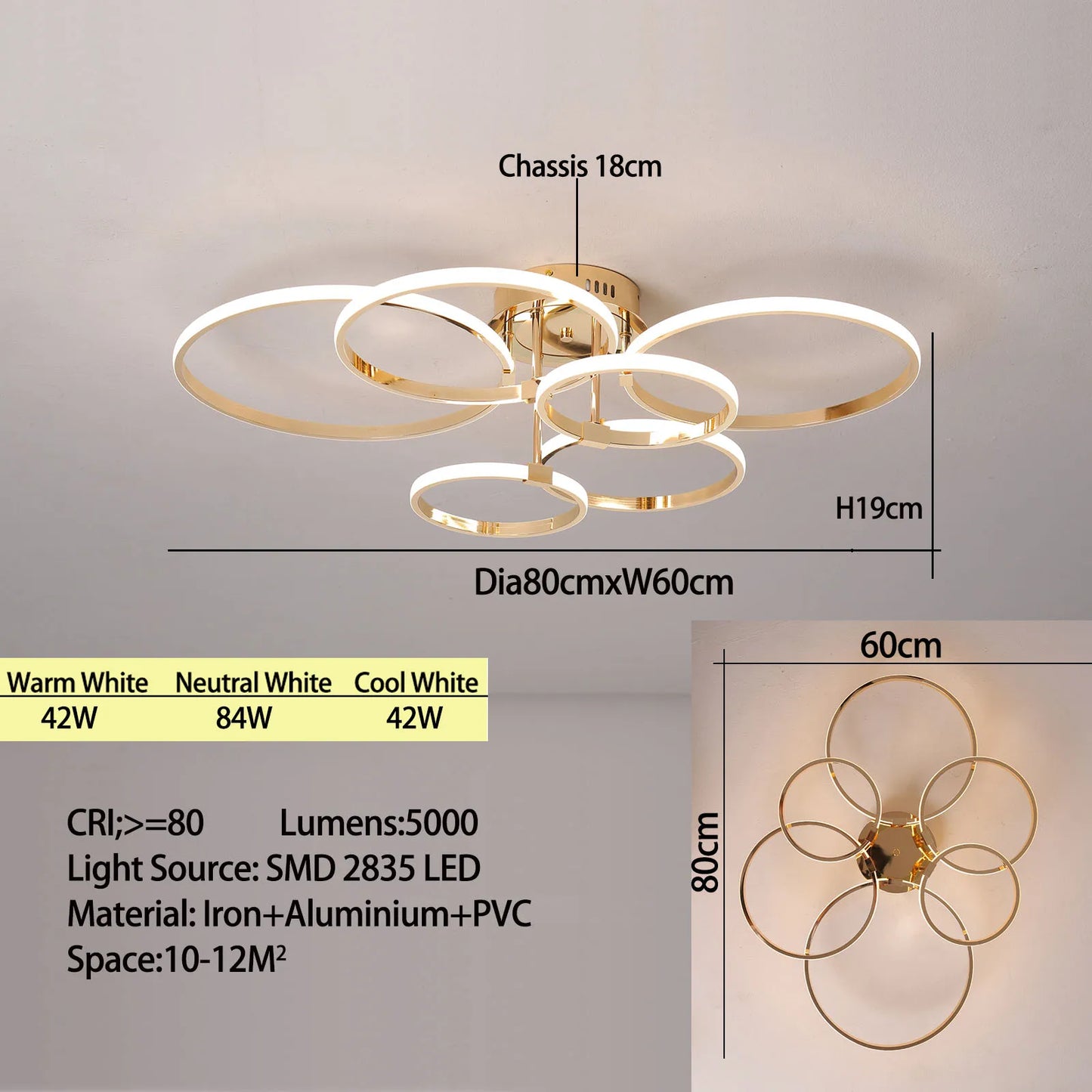 Modern Led Chandelier Gold/Chrome Led Ceiling Lights For Living Bedroom Kitchen 4-6 Ring Dimmable Ceiling Chandelier lustre