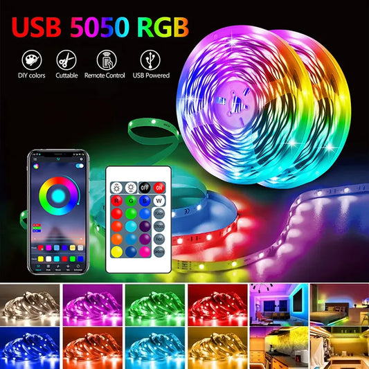 RGB LED Strip Lights 5050 Bluetooth APP Control Color Changing Light Flexible LED Lamp Tape Ribbon for Room Decoration Backlight