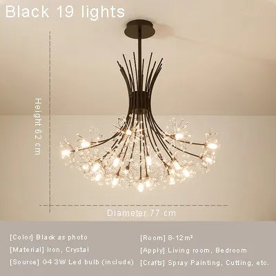 Ceiling Led Chandelier Modern Crystal Lamp Lustre Living Room Hanging Light Fixtures Kitchen Bedroom Home Decoration Black