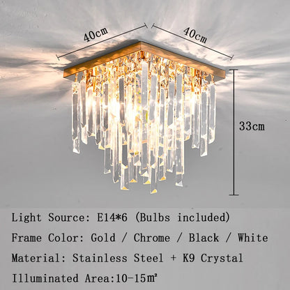 Crystal Square Ceiling Lights New Gold Lamps Modern Plafonnier LED Lighting for Living Room Luxury Lustres Home Decor Luminaria