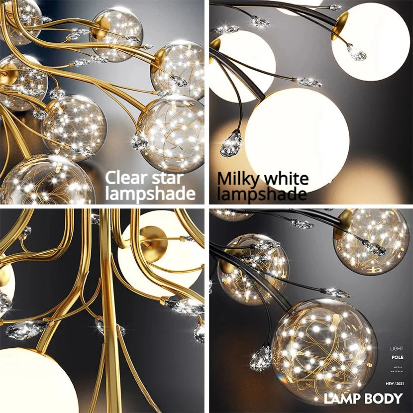 Modern LED Star Glass Ball Chandelier Nordic Interior Decoration Lamps Luxury Ceiling Light for Living Room Bedroom