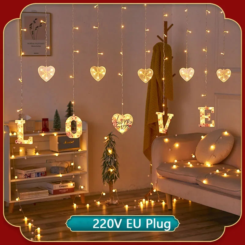 Wedding Decoration Led Fairy String Lights Garland Curtain for Valentine Day Gift Party Home Room New Year Christmas Decor 2024