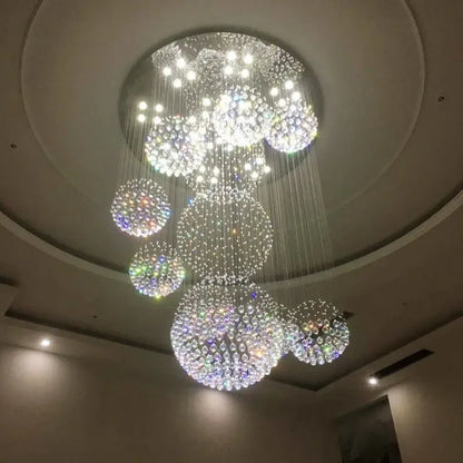 Crystal Chandelier for High Ceiling Modern Spiral Large Raindrop Flush Mount Light Fixture Living Room Hall 13-Light Fixture