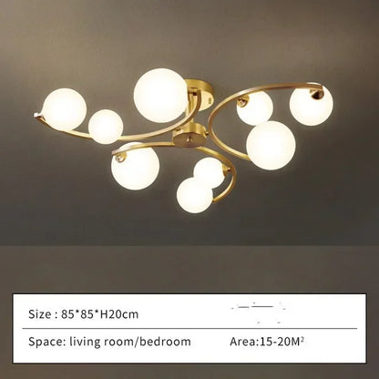 Luxury Golden Copper Ceiling Light Modern White Glass Ball LED Ceiling Lamps Living Dining Room Light Fixtures