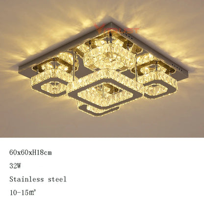 Modern Chrome LED Crystal Ceiling Lamp Luxury Square Crystal Lighting Plafonnier Chandelier Lighting Living Room Bedroom Dining