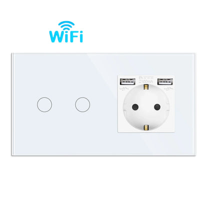 Bingoelec Wifi Smart Switch and Smart Socket Power Monitor with White Crystal Glass Panel Need or NO Neutral Home Improvement