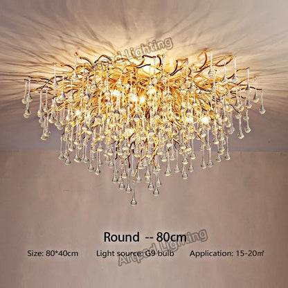 Modern Branch Crystal Chandeliers Gold Luxury Lighting Chandelier for Bedroom  Dining Living Room Kitchen Light