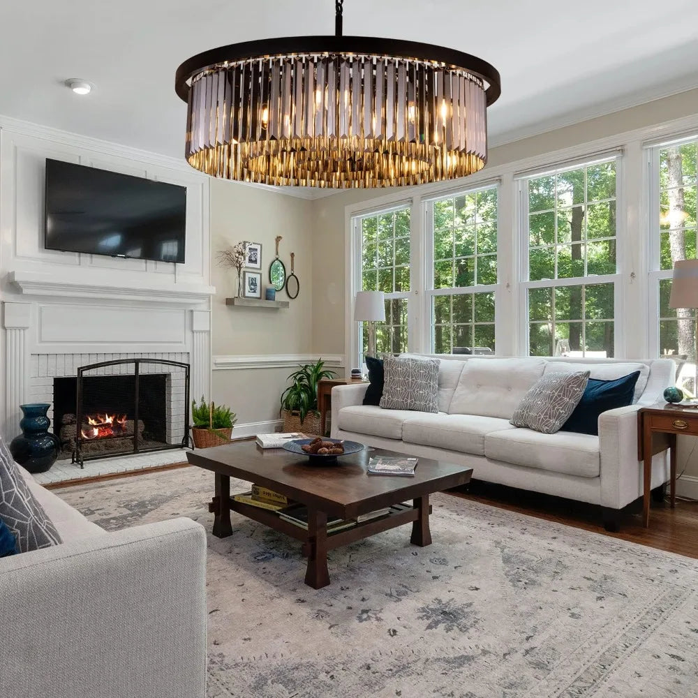 Dining Room Crystal chandelier, 9 lights modern black crystal chandelier, bedroom farmhouse chandelier, hallway ceiling lighting