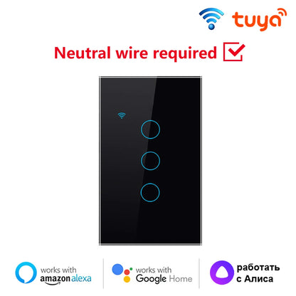 Tuya US WiFi Smart Wall Switch Neutral Wire Required 1/2/3/4 Gang Smart Touch Switch Works With Smart Life APP Alexa Google Home