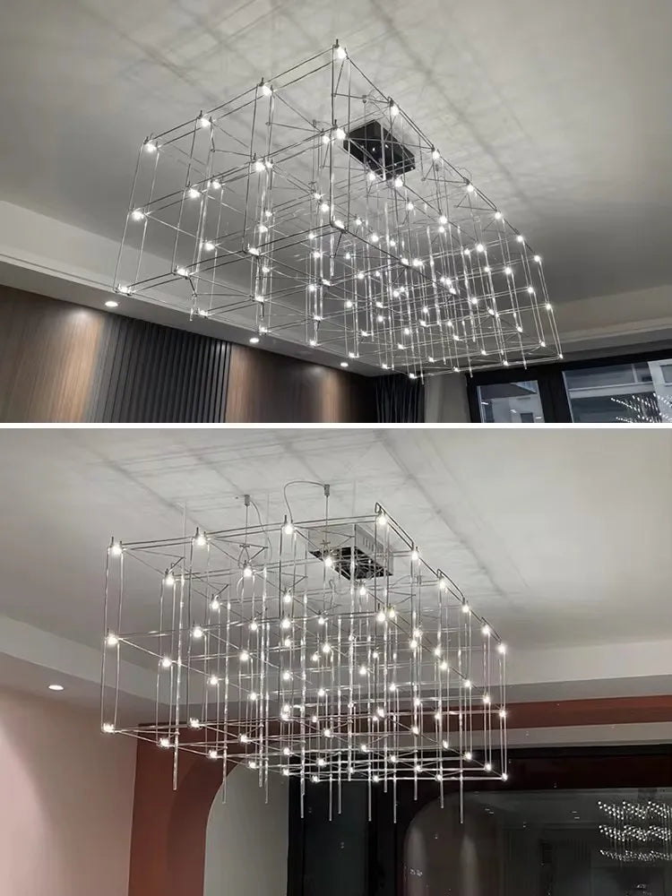 Rectangular Rubik's Cube LED Chandelier On The Third Floor Of The Hotel Lobby Decoration Project Fixed Geometric Stereo Lighting