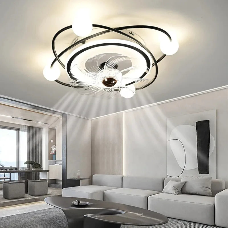 New Ceiling Fan Light Living Room Bedroom Modern and Simple Home Intelligent Remote Control Restaurant LED Fan Light