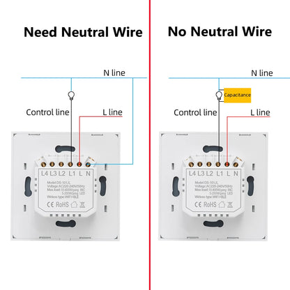 Smart Switch EU WiFi Smartlife Neutral Wire/No Neutral Wire Touch Light Switch 220V Works With Alexa Google Home 1/2/3/4 Gang