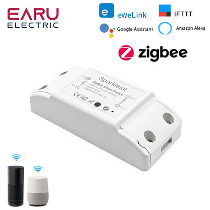 WiFi Zigbee 10A Smart Switch Breaker Module Wireless Remote Switch Alexa Google Home by Tuya eWeLink APP Remote Voice Control