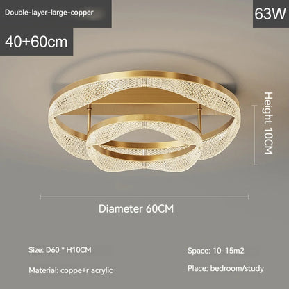 Nordic Brass Led Ceiling Lamp Lights For Living Room Bedroom Foyer Copper Modern Minimalist Ring Led Ceiling Chandelier Light