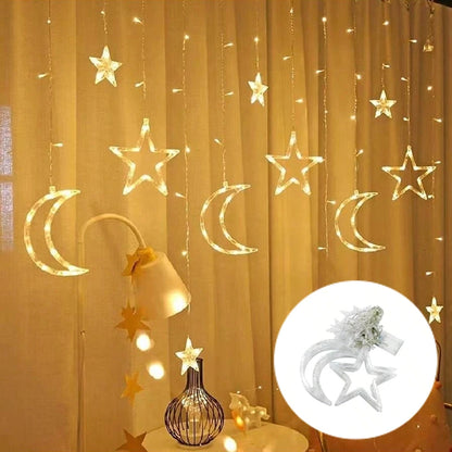 Led Star Moon Curtain Light 3.5M Battery Box With Flashing Window String Lights For Party Holiday Christmas Decoration