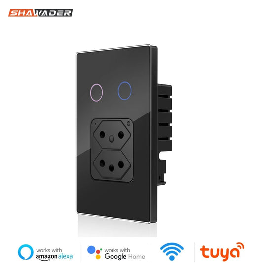 Shawader Wifi Smart Brazil Wall Socket Light Switch 20A Plug Outlet Touch Sensor Glass Panel Remote by Tuya Alexa Google Home